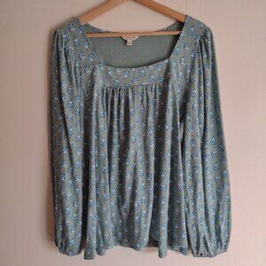 Lucky Brand Soft Green Knit Top XL Cotton Blend Long Sleeve Peasant Blouse